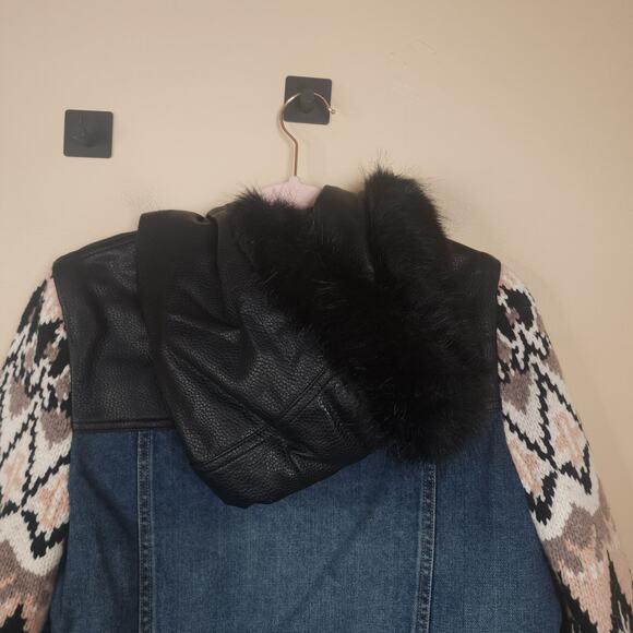 Yigal x AQUA Faux Fur-Trim Mixed Media Coat Size S - Picture 7 of 9